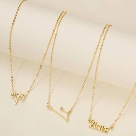 3pc Aries Zodiac Golden Necklaces - Picture 2 of 3